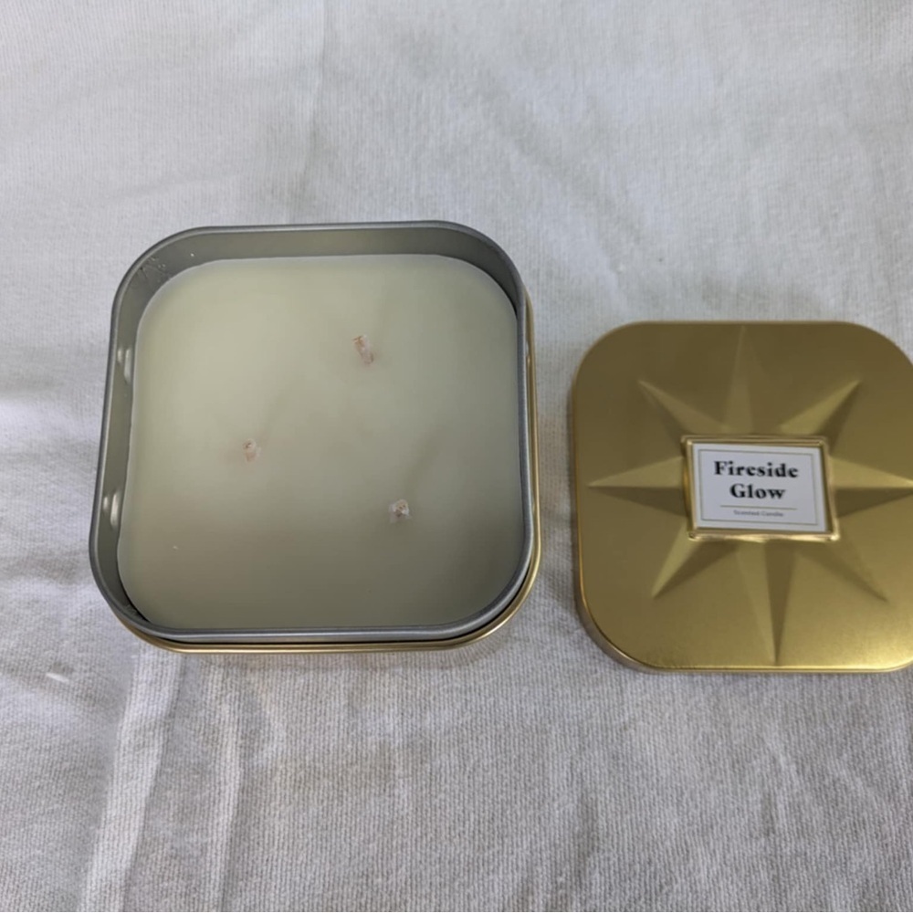 NWT Fireside Glow 3 wick Candle in Gold Tin